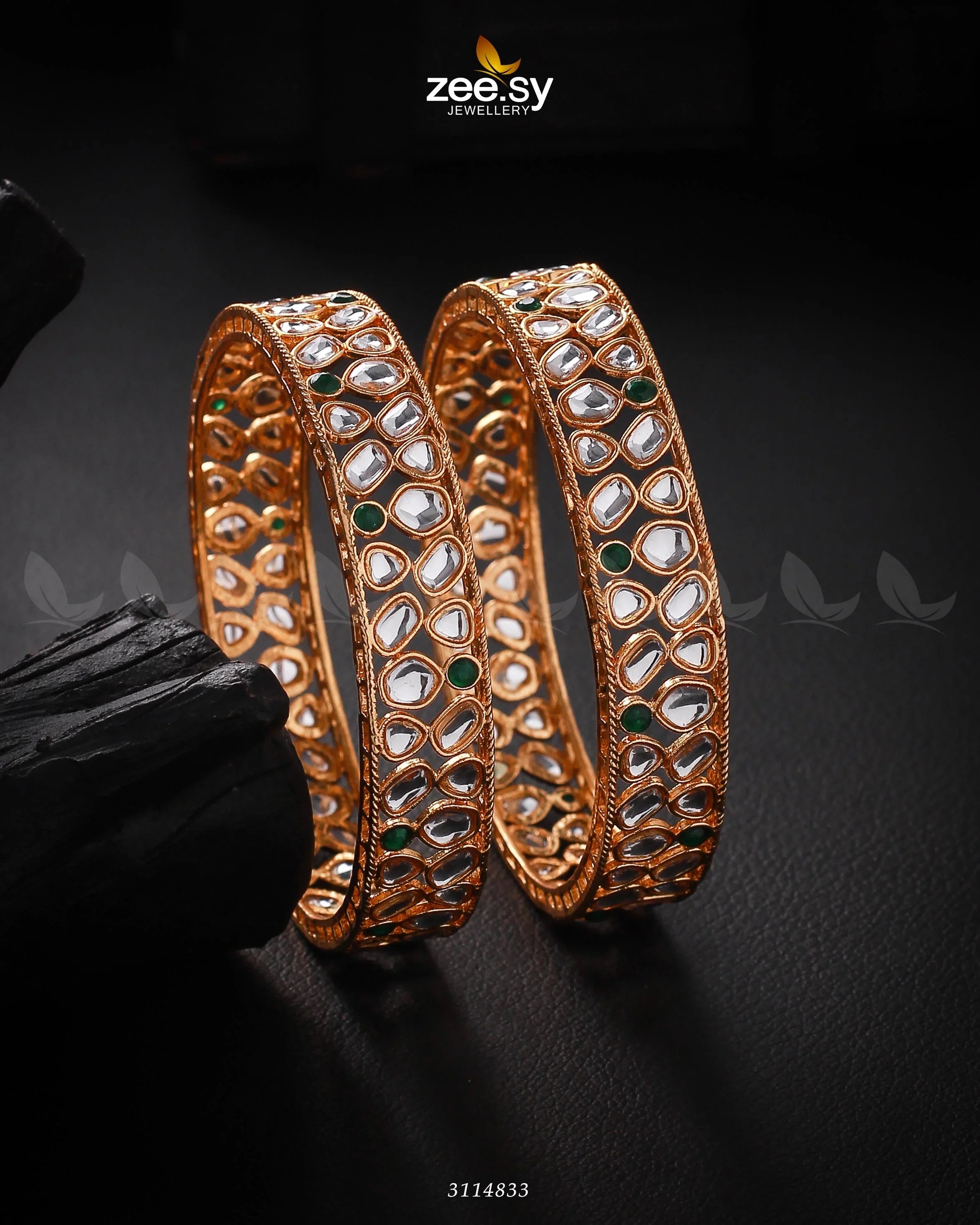 Saffron Bangles Green 2*6 - Zeesy Jewellery