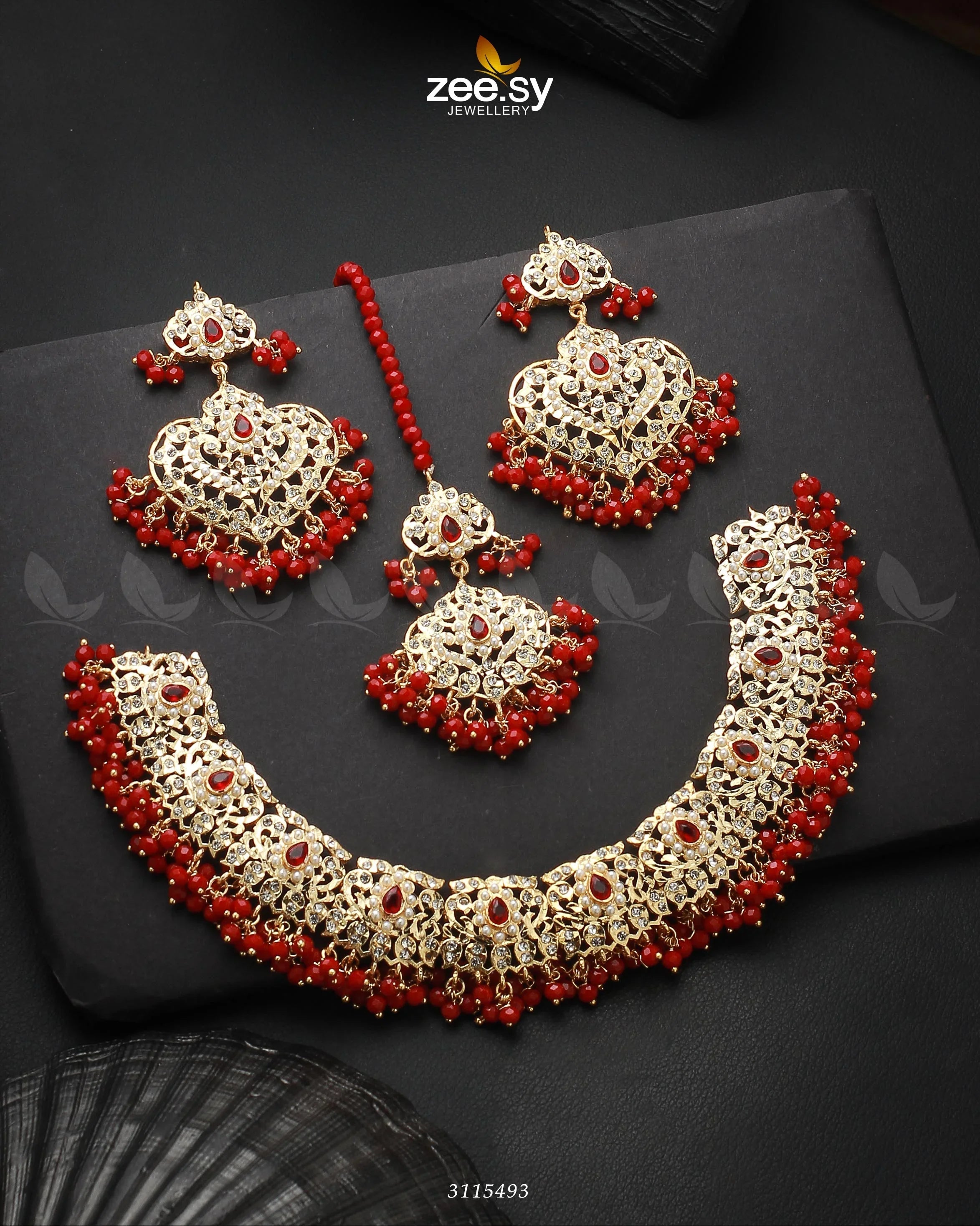 Maniha Necklace Set Golden Red - Zeesy Jewellery