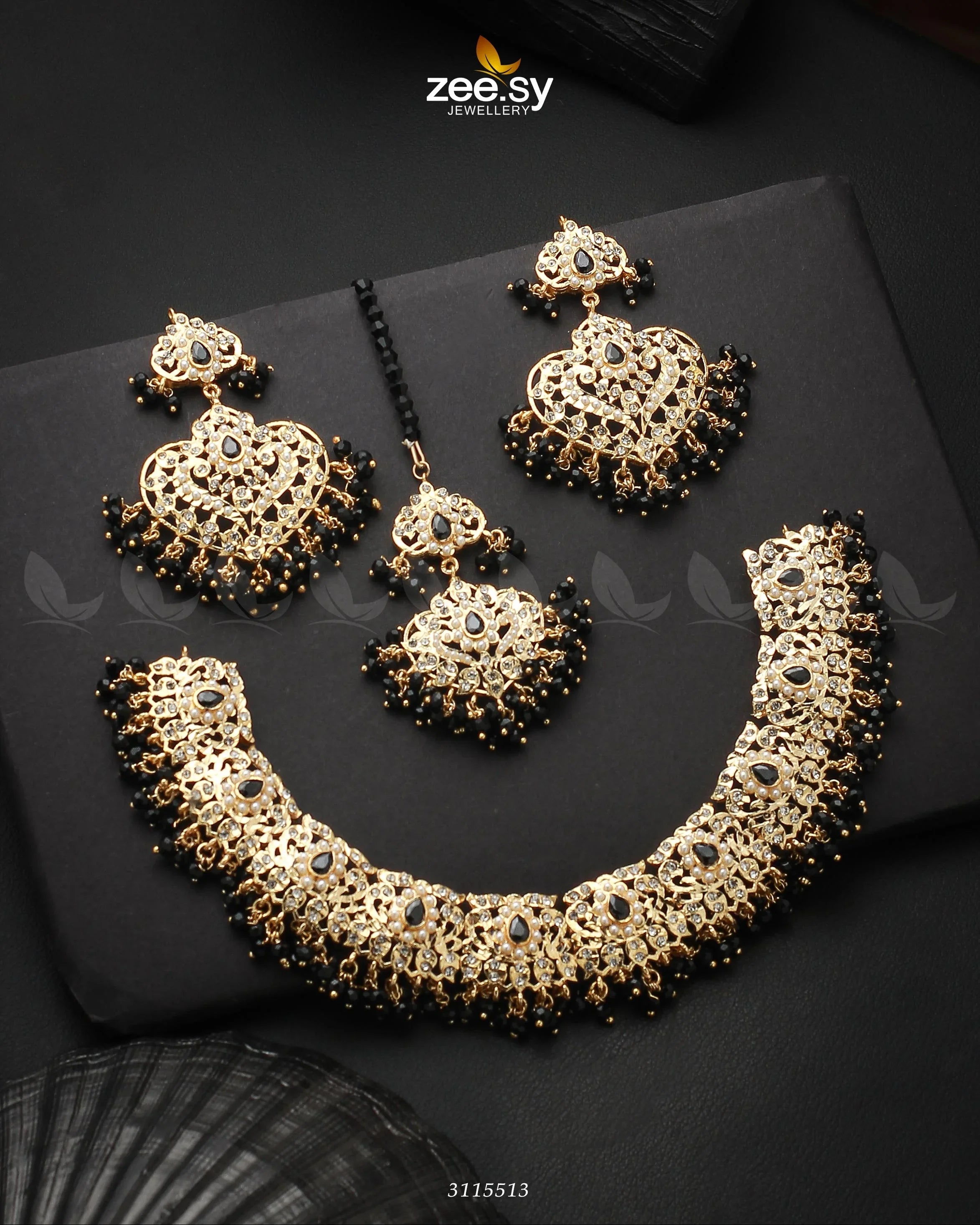 Maniha Necklace Set Golden Black - Zeesy Jewellery