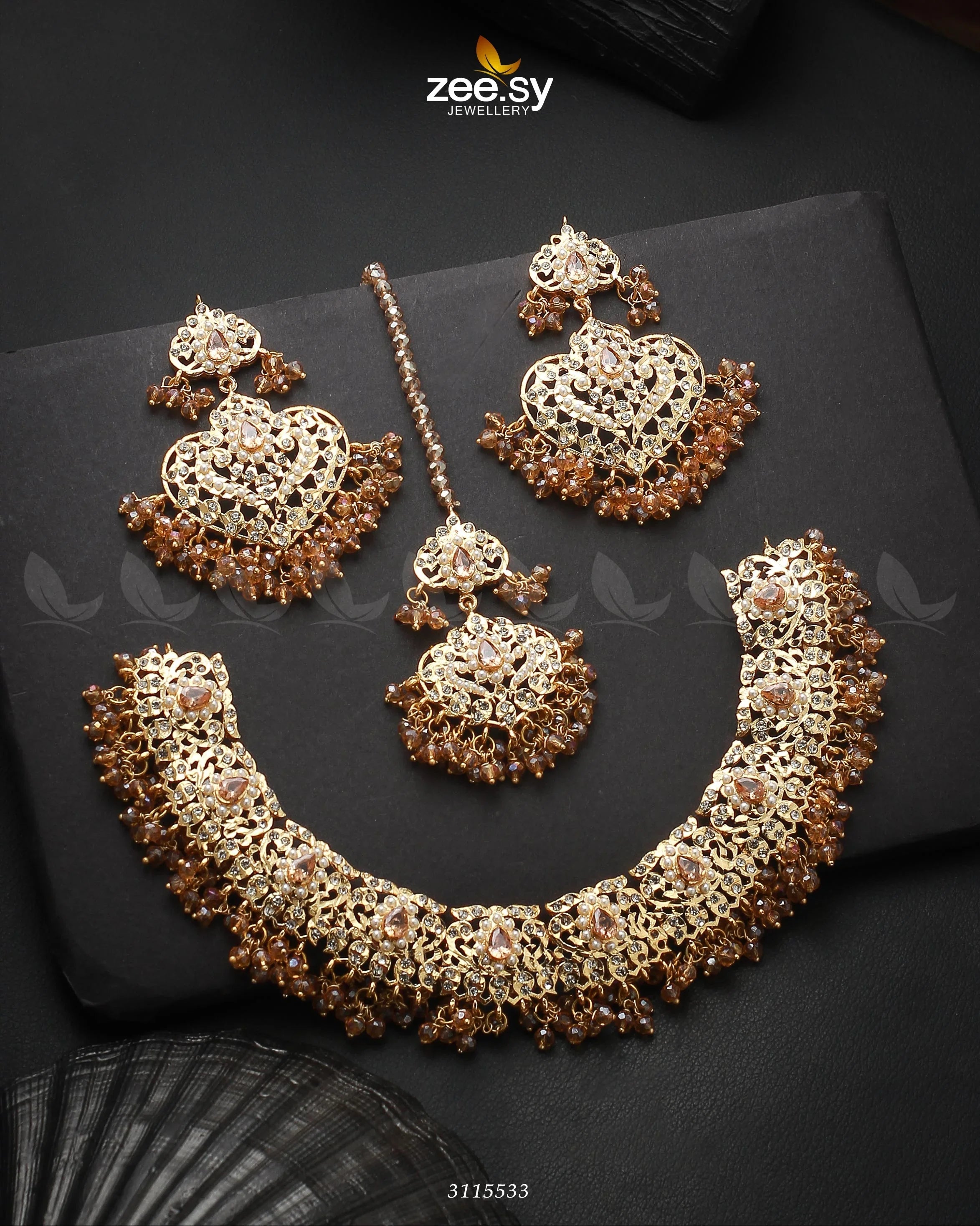 Maniha Necklace Set Golden Champagne - Zeesy Jewellery