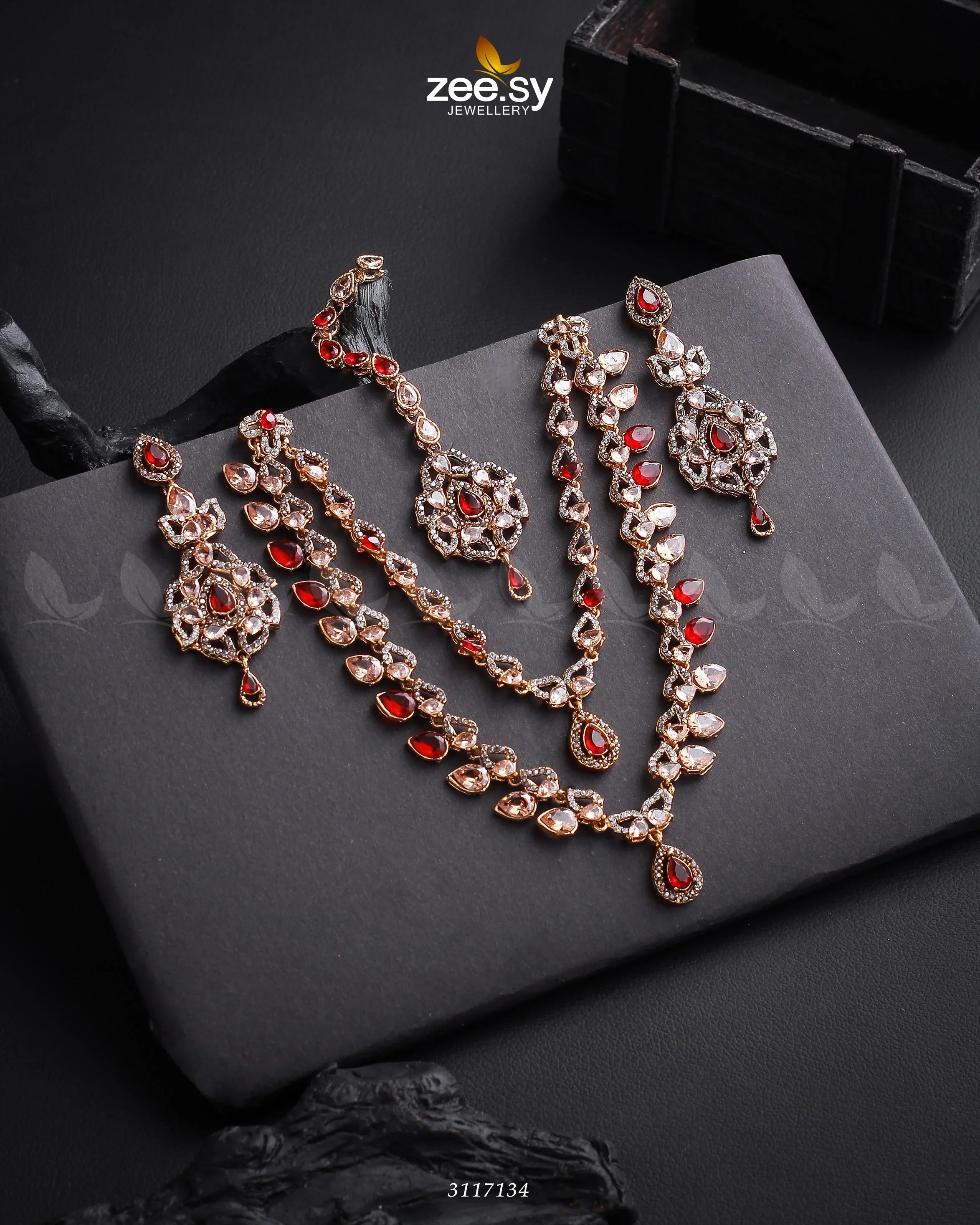 Urwa Hocane Necklace Set Golden Red - Zeesy Jewellery