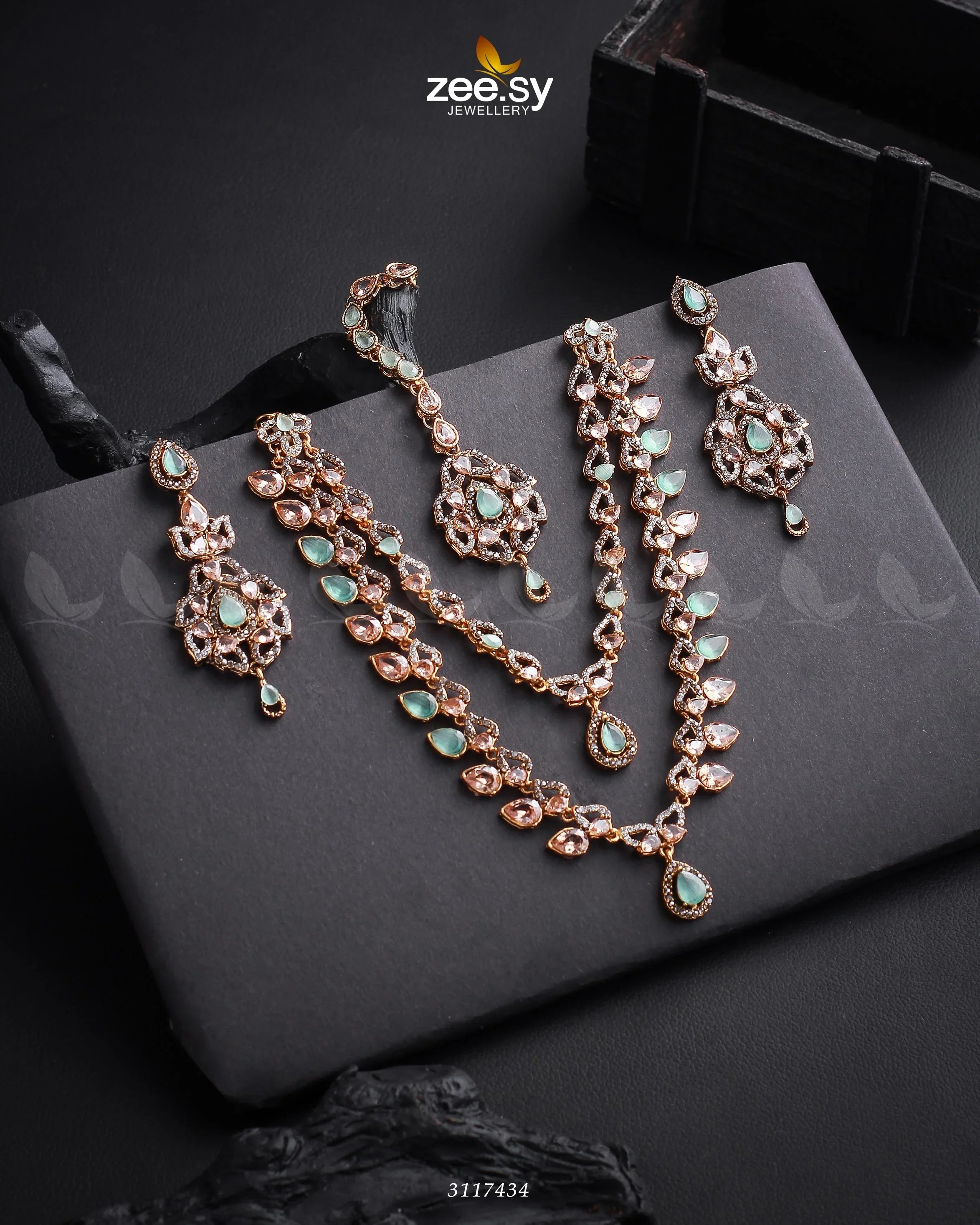Urwa Hocane Necklace Set Golden Mint Green - Zeesy Jewellery