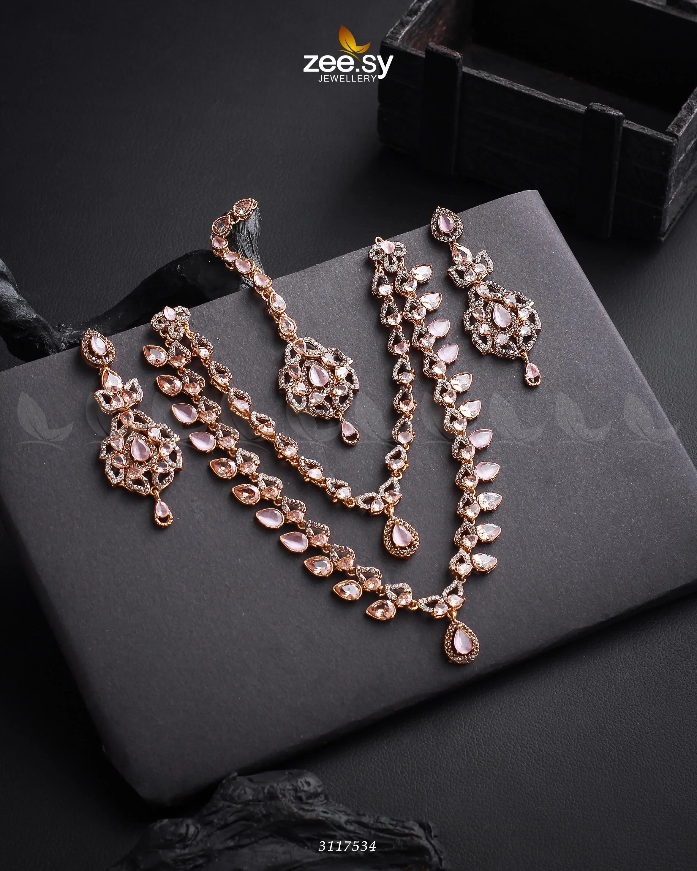 Urwa Hocane Necklace Set Golden Mint Pink - Zeesy Jewellery