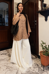 Urban Cut Mocha Cotton Shirt & Palazzo Co-Ord Set-C0306