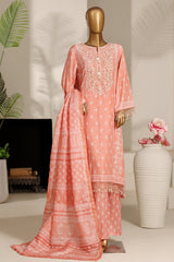 Bin Saeed Stitched 3 Piece Emb Festive Lawn Suit-OS-3125-PEACH