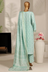 Bin Saeed Stitched 3 Piece Emb Festive Lawn Suit-OS-3127-GREEN