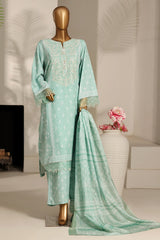 Bin Saeed Stitched 3 Piece Emb Festive Lawn Suit-OS-3127-GREEN