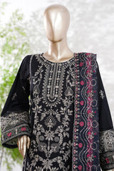 Bin Saeed Stitched 3 Piece Luxury Emb Lawn Vol-13 Suit-D-3135-BLACK
