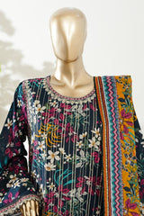 Bin Saeed Stitched 3 Piece Exclusive Lawn with Bellbottom Trouser Vol-02 Suit-LSM-3137-BLUE