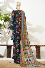Bin Saeed Stitched 3 Piece Exclusive Lawn with Bellbottom Trouser Vol-02 Suit-LSM-3137-BLUE
