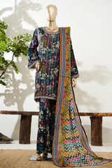Bin Saeed Stitched 3 Piece Exclusive Lawn with Bellbottom Trouser Vol-02 Suit-LSM-3137-BLUE