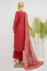 Bin Saeed Stitched 3 Piece Exclusive Printed Lawn Vol-12 Suit-LSM-3159-RED