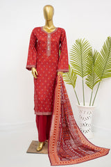 Bin Saeed Stitched 3 Piece Exclusive Printed Lawn Vol-12 Suit-LSM-3159-RED