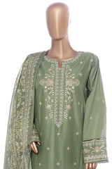 Bin Saeed Stitched 3 Piece Luxury Emb Lawn With Contrass Emb Shalwar & Bellbottom Suit-LF-3184-GREEN