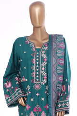Bin Saeed Stitched 3 Piece Luxury Emb Lawn With Contrass Emb Shalwar & Bellbottom Suit-LF-3185-GREEN