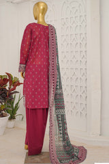 Bin Saeed Stitched 3 Piece Exclusive Emb Lawn With Flapper Suit-LSM-3189-MEHROON