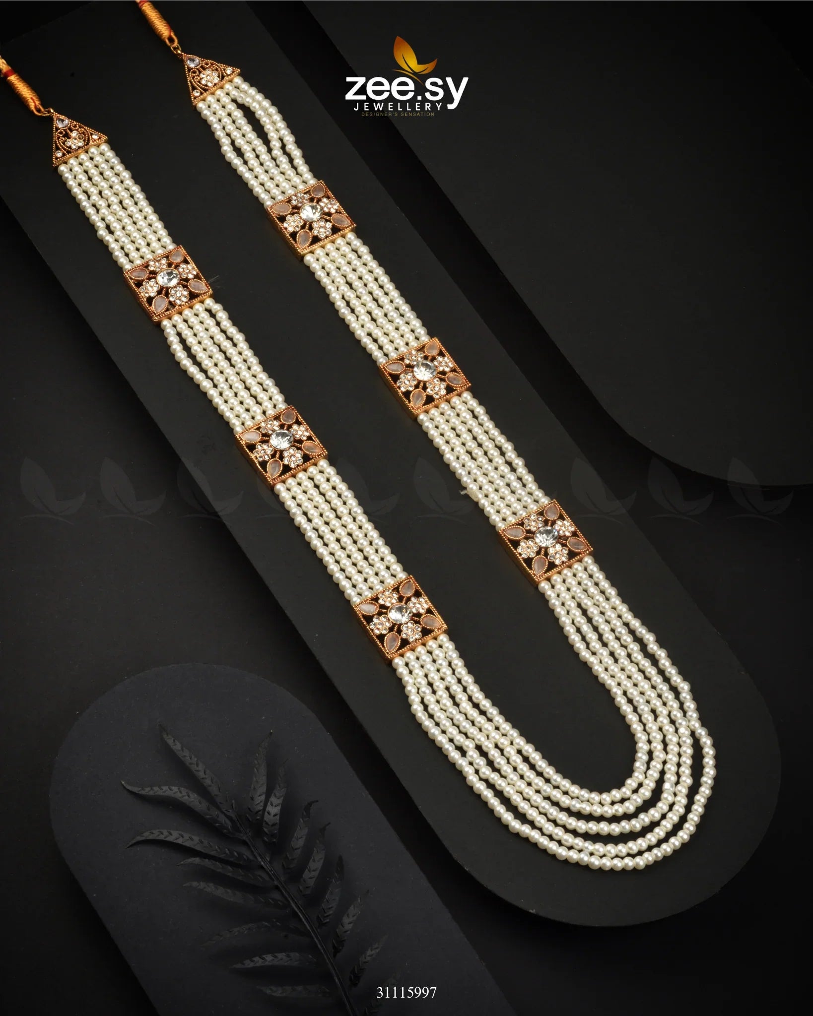 Heritage Malla Regal Necklace Golden White - Zeesy Jewellery