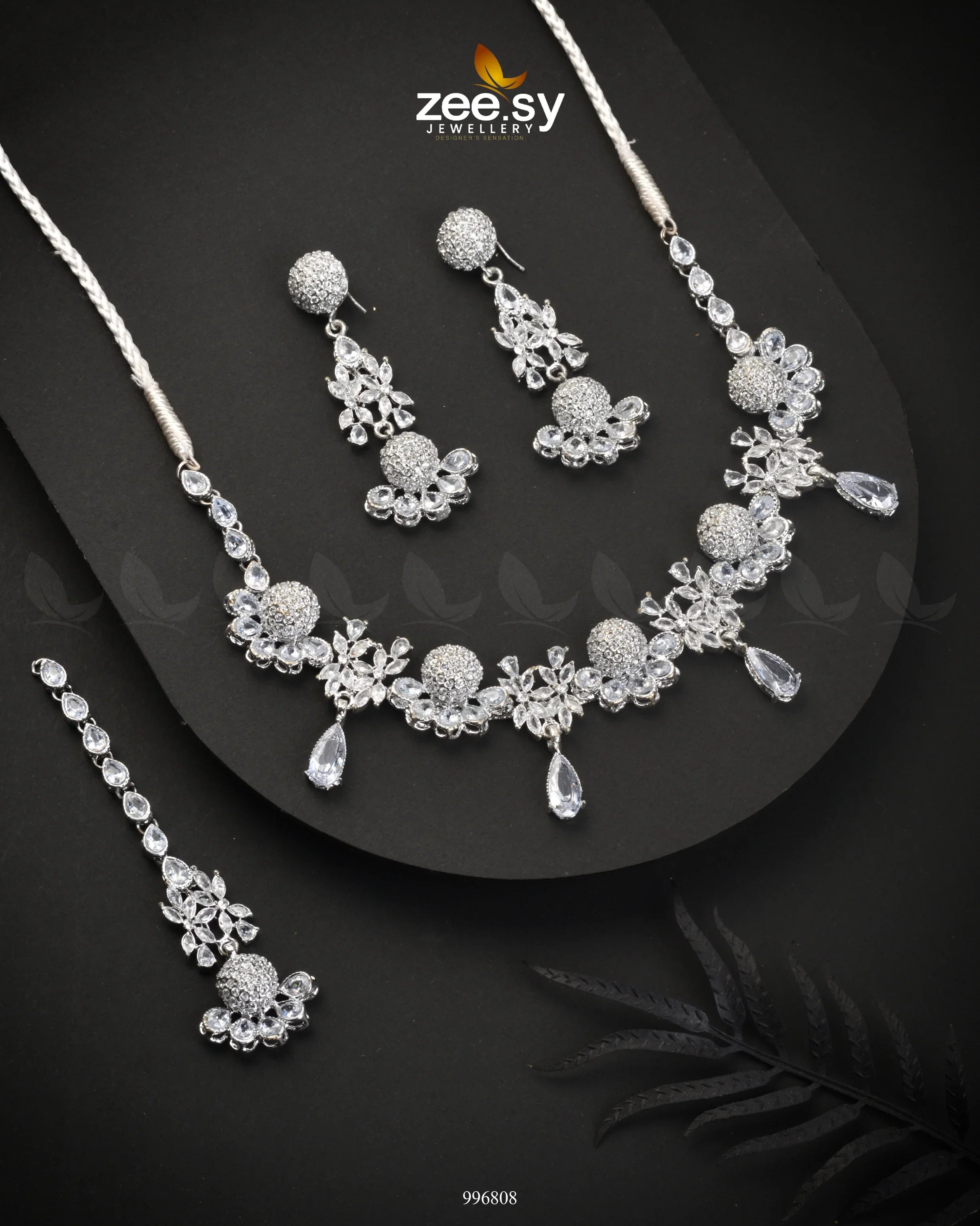 Achimenes Necklace Set Silver White - Zeesy Jewellery