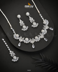 Achimenes Necklace Set Silver White - Zeesy Jewellery