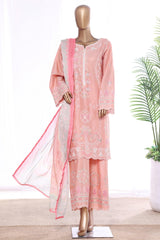 Bin Saeed Stitched 3 Piece Luxury Emb Lawn With Contrass Emb Shalwar & Bellbottom Suit-LF-3249-PEACH