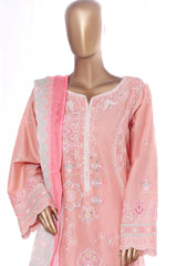 Bin Saeed Stitched 3 Piece Luxury Emb Lawn With Contrass Emb Shalwar & Bellbottom Suit-LF-3249-PEACH