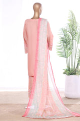 Bin Saeed Stitched 3 Piece Luxury Emb Lawn With Contrass Emb Shalwar & Bellbottom Suit-LF-3249-PEACH