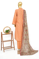 Bin Saeed Stitched 3 Piece Exclusive Printed Lawn Vol-14 Suit-LSM-3262-RUST