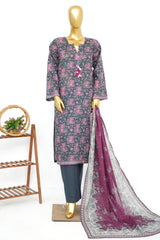 Bin Saeed Stitched 3 Piece Exclusive Printed Lawn Vol-14 Suit-LSM-3263-GRAY
