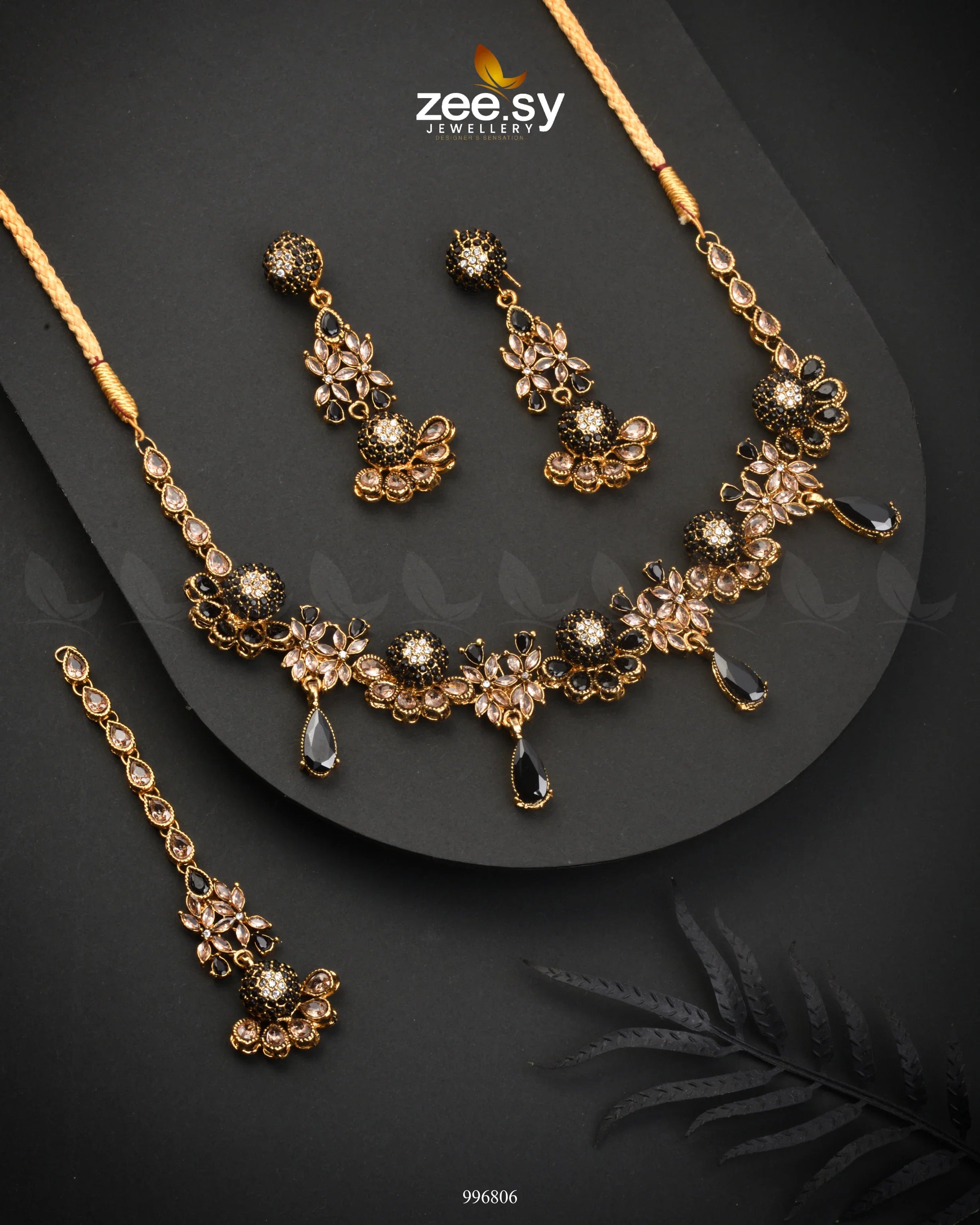 Achimenes Necklace Set Golden Black - Zeesy Jewellery