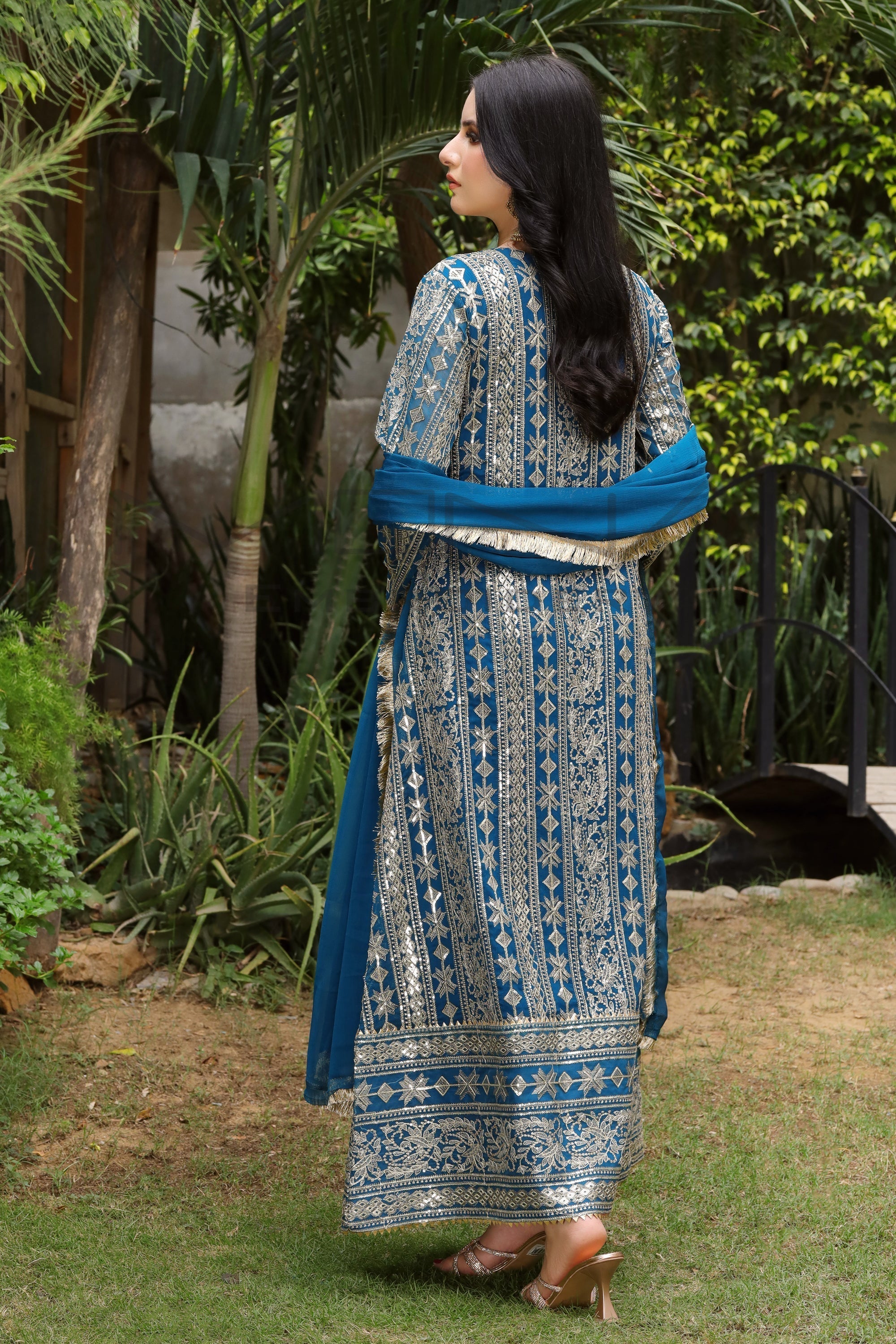 Manahils Stitched Formals Kurti 122-Divine- Zinc Blue