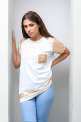 Sprinkles Stitched 1 Piece Summer Shirts Kids Collection'2025-White Top with Golden Sequence Pocket