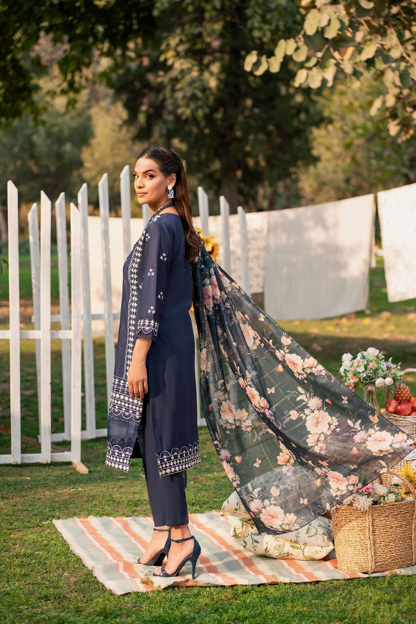 Lamhay by Panache Apparel Stitched Luxury Lawn Collection-Blue Glaze
