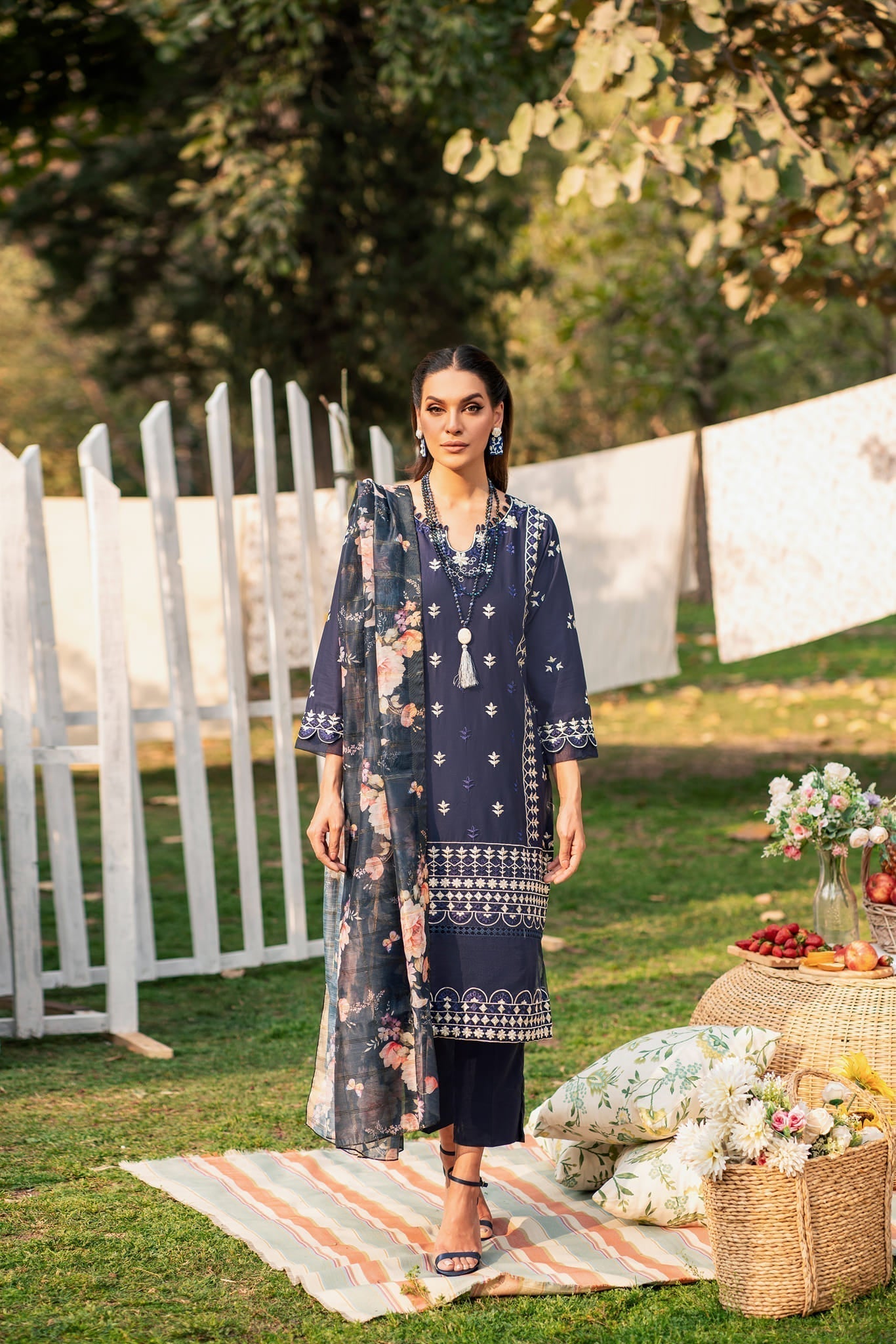 Lamhay by Panache Apparel Stitched Luxury Lawn Collection-Blue Glaze