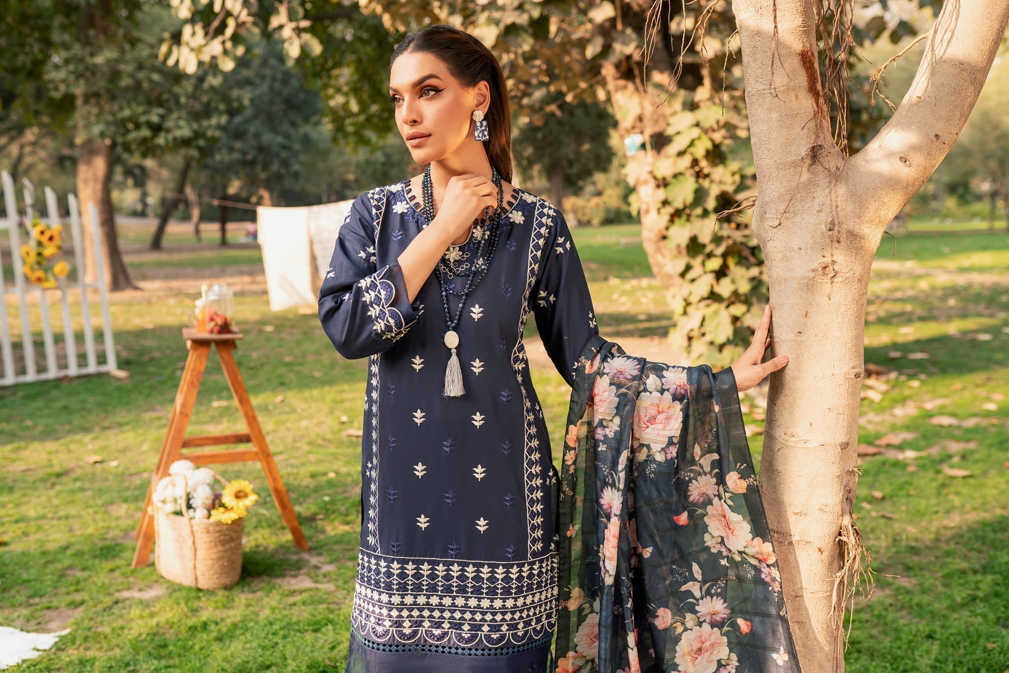 Lamhay by Panache Apparel Stitched Luxury Lawn Collection-Blue Glaze