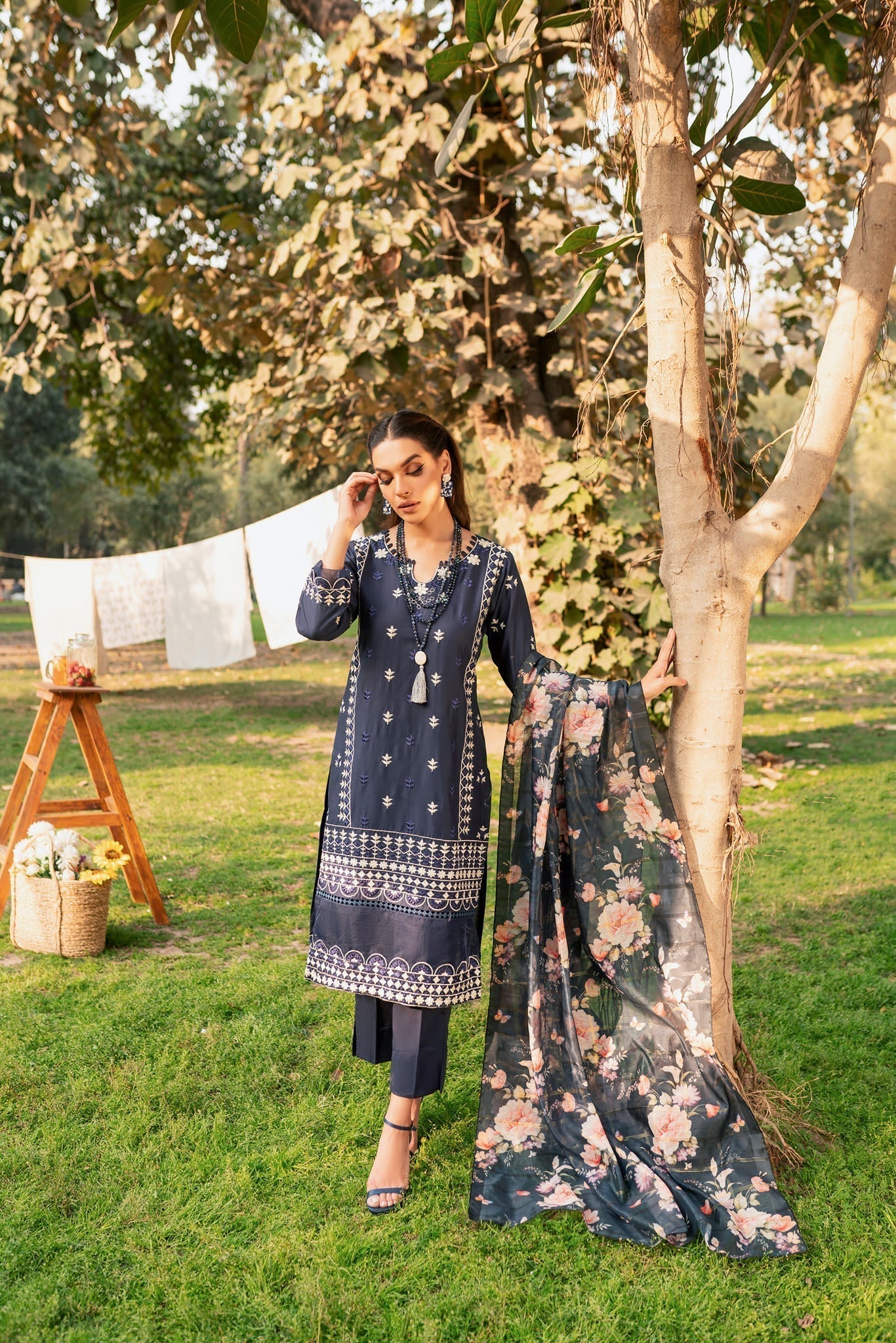 Lamhay by Panache Apparel Stitched Luxury Lawn Collection-Blue Glaze