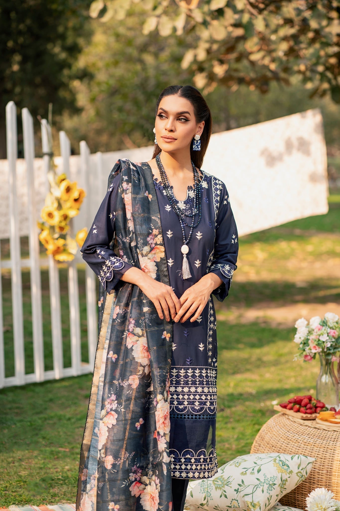 Lamhay by Panache Apparel Stitched Luxury Lawn Collection-Blue Glaze
