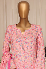 Bin Saeed Stitched 3 Piece Printed Lawn With Farshi Shalwar Vol-04 Suit-LSM-3373-PINK