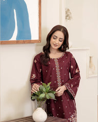 Flutterby Stitched 2 Piece Cotton Satin Winter Collection'2025-Marina - pl