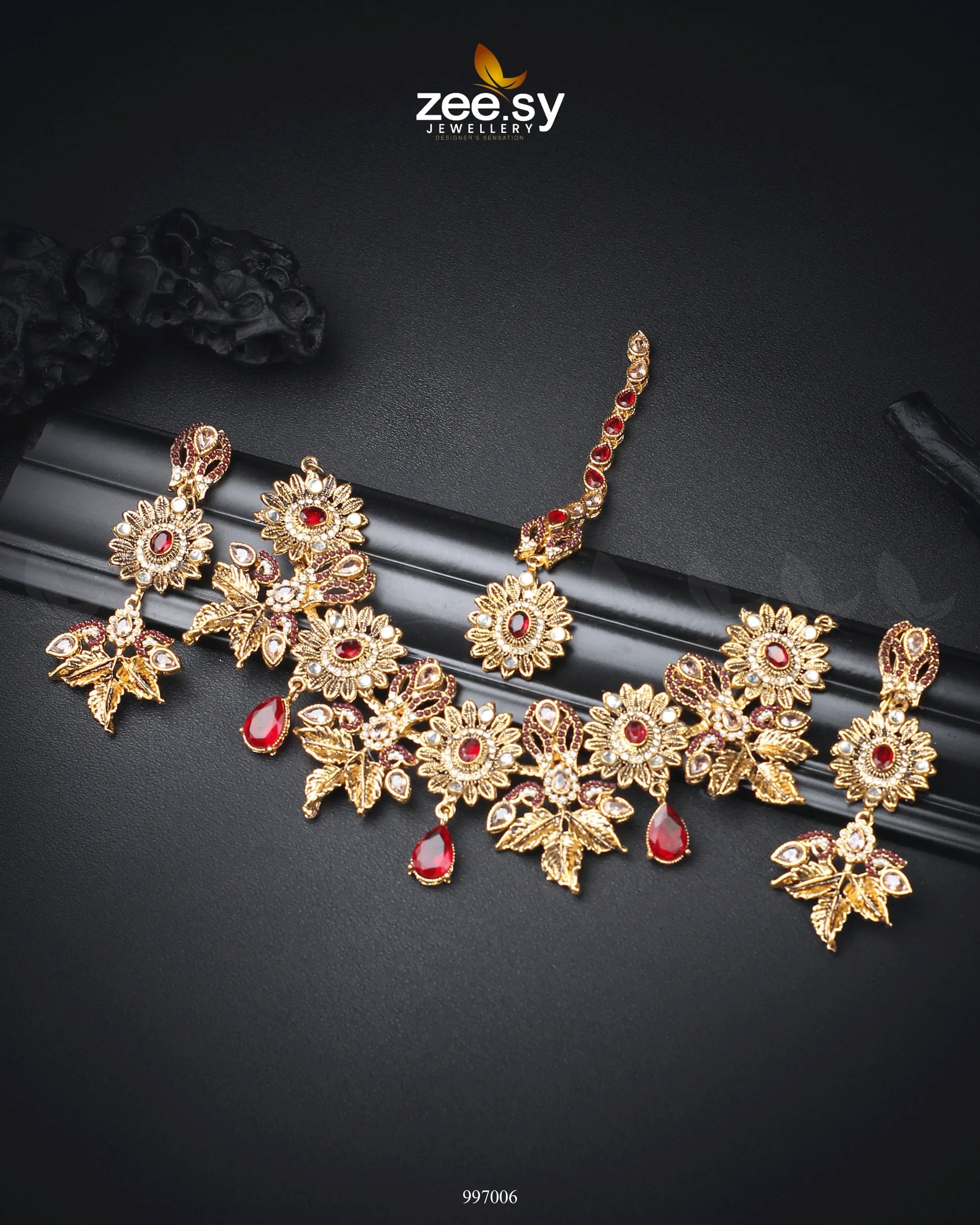 Angelonia Necklace Set Red - Zeesy Jewellery