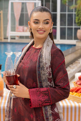 Mojito By Meeral Unstitched 3 Piece Lawn Collection'2025-Mehroon - Twilight Flora