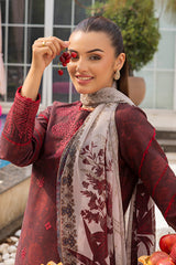 Mojito By Meeral Unstitched 3 Piece Lawn Collection'2025-Mehroon - Twilight Flora