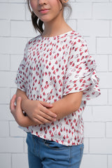 Sprinkles Stitched 1 Piece Summer Shirts Kids Collection'2025-Pink Allover Tulips Print Half  Sleeves Print Top