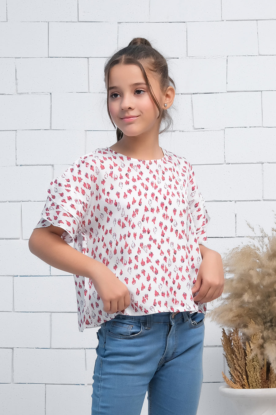 Sprinkles Stitched 1 Piece Summer Shirts Kids Collection'2025-Pink Allover Tulips Print Half  Sleeves Print Top