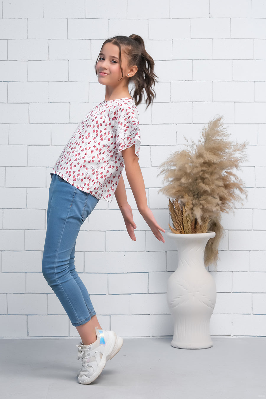 Sprinkles Stitched 1 Piece Summer Shirts Kids Collection'2025-Pink Allover Tulips Print Half  Sleeves Print Top