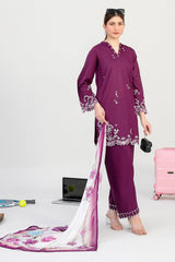 Modern Saheli By Tawakkal Stitched 3 Piece Fancy Emb Lawn Suit-D-3781