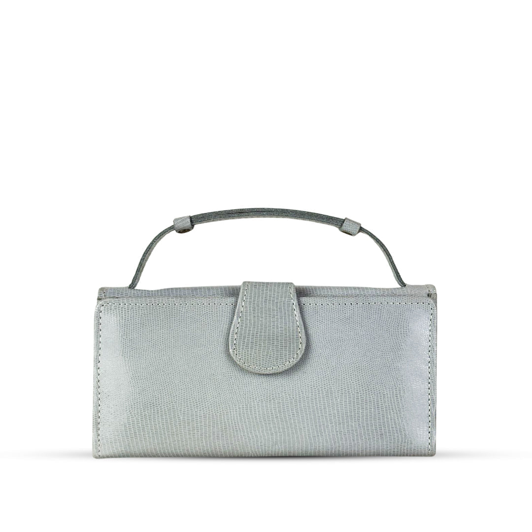 Leather Clutch With Moving Handle Grey women's wallet & clutch in grey by Bag X