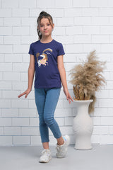 Sprinkles Stitched 1 Piece Summer Shirts Kids Collection'2025-Navy Blue Short Sleeves Colourful Unicorn Print Tee