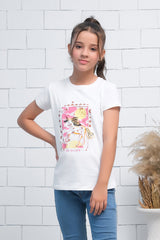 Sprinkles Stitched 1 Piece Summer Shirts Kids Collection'2025-White Short Sleeves Unicorn Print Tee