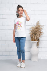 Sprinkles Stitched 1 Piece Summer Shirts Kids Collection'2025-White Short Sleeves Unicorn Print Tee
