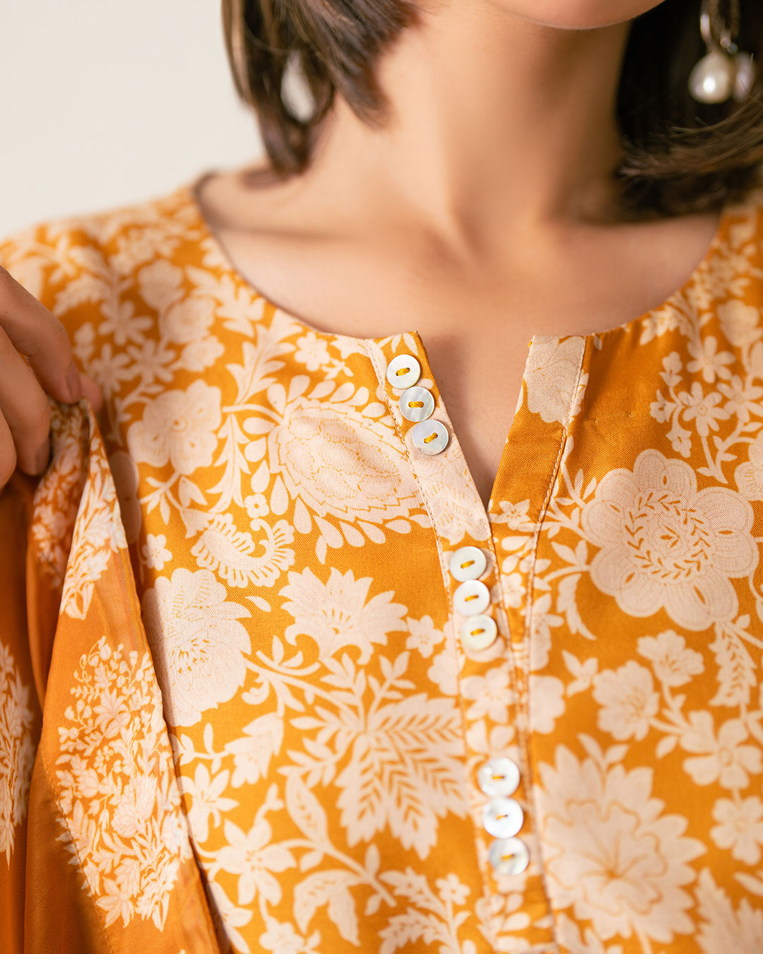 Ayla Studio Stitched PRINTED ESSENTIAL 2PC CO-ORD - Burnt Ocher
